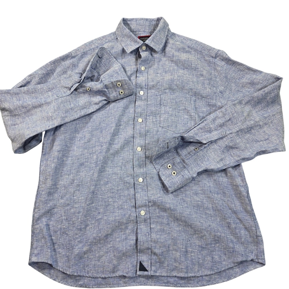UNTUCKit Shirt Mens Medium Blue 100% Linen Relaxed Fit Long Sleeve Button Down